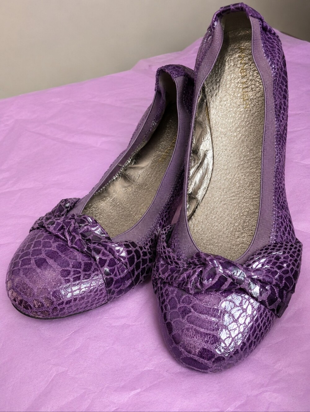 Raxmax Purple Metallic Reptile Print Ballet Flats – Size 41 – New With Tags